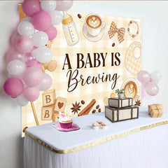 Lofaris A Baby Is Brewing Coffee Theme Baby Shower Backdrop with Teddy Bear and Balloons, Gender Neutral Party Background for Photoshoot