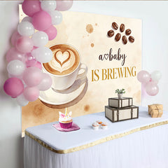 Lofaris Coffee Themed Brewing Baby Shower Backdrop with Heart Latte Art and Beans, Rustic Watercolor for Pregnancy Announcement Party
