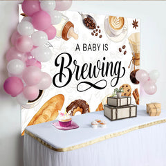 Lofaris A Baby is Brewing Coffee Baby Shower Backdrop with Bottle and Breakfast, Watercolor Brunch Theme Photo Background
