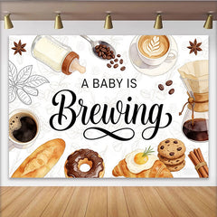 Lofaris A Baby is Brewing Coffee Baby Shower Backdrop with Bottle and Breakfast, Watercolor Brunch Theme Photo Background