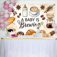 Lofaris Rustic Coffee Theme A Baby Is Brewing Baby Shower Backdrop, Breakfast Items Photography Background for Gender Reveal Party