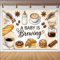 Lofaris Rustic Coffee Theme A Baby Is Brewing Baby Shower Backdrop, Breakfast Items Photography Background for Gender Reveal Party