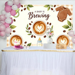 Lofaris A Baby Is Brewing Coffee Baby Shower Backdrop with Latte Art, Baby Bottle and Coffee Bean Decor for Gender Reveal Party Photography
