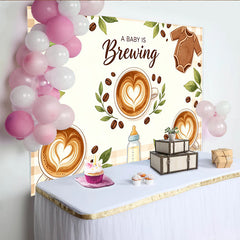 Lofaris A Baby Is Brewing Coffee Baby Shower Backdrop with Latte Art, Baby Bottle and Coffee Bean Decor for Gender Reveal Party Photography