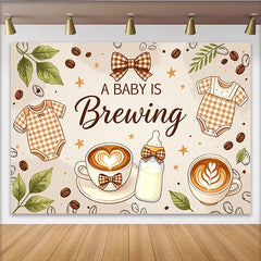 Lofaris A Baby Is Brewing Coffee Baby Shower Backdrop with Onesies and Latte Art, Warm Brown Background for Gender Reveal Party