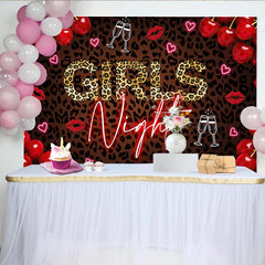 Lofaris Leopard Print Girls Night Party Backdrop with Neon Text, Red Cherries and Champagne Glasses Photo Background