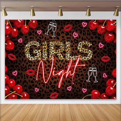 Lofaris Leopard Print Girls Night Party Backdrop with Neon Text, Red Cherries and Champagne Glasses Photo Background
