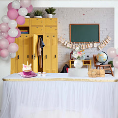 Lofaris Yellow Locker Back to School Backdrop with Chalkboard and Apples, Classroom Photography Background for Kids and Students