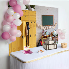 Lofaris Yellow Locker Back to School Backdrop with Chalkboard and Apples, Classroom Photography Background for Kids and Students