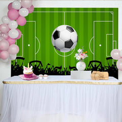 Lofaris Green Soccer Field Photography Backdrop with Large Ball and Cheering Crowd, Dynamic Sports Game Day Background for Party Decoration