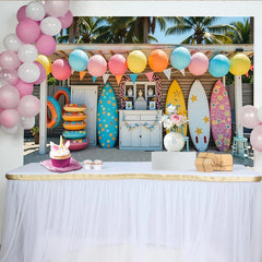 Lofaris Colorful Surf Birthday Backdrop with Beach and Palm Trees, Vibrant Summer Party Background for Photoshoot and Decoration
