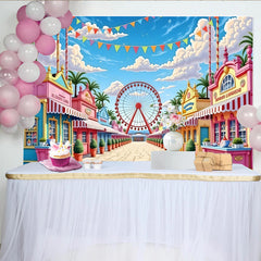 Lofaris Vibrant Cartoon Amusement Park Photography Backdrop, Colorful Carnival Street Scene Background for Kids Party