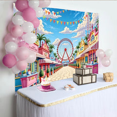 Lofaris Vibrant Cartoon Amusement Park Photography Backdrop, Colorful Carnival Street Scene Background for Kids Party