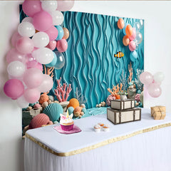 Lofaris Blue Under The Sea Birthday Backdrop with Clownfish and Coral, Colorful Balloons Ocean Theme Background for Kids Party