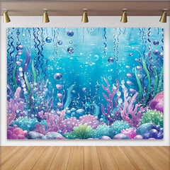 Lofaris Sparkling Mermaid Underwater Photography Backdrop with Colorful Coral and Bubbles, Fantasy Ocean Background for Studio Photoshoot