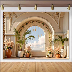 Lofaris Elegant Archway Photography Backdrop with Sky View and Botanical Decor, Luxurious Studio Background for Wedding or Portrait Photoshoot