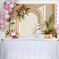Lofaris Elegant Arch Floral Photography Backdrop with Greenery, Creamy Wall Background for Studio Photoshoot and Event Decor