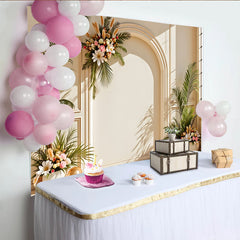 Lofaris Elegant Arch Floral Photography Backdrop with Greenery, Creamy Wall Background for Studio Photoshoot and Event Decor