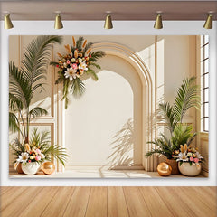 Lofaris Elegant Arch Floral Photography Backdrop with Greenery, Creamy Wall Background for Studio Photoshoot and Event Decor