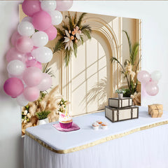 Lofaris Elegant Arch Floral Photography Backdrop with Pampas Grass and Sunlight, Neutral Studio Background for Portrait Photoshoot