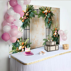 Lofaris Elegant Floral Arch Photography Backdrop with Tropical Leaves and White Orange Flowers, Beautiful Event Background for Wedding Party