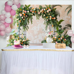 Lofaris Elegant Floral Arch Photography Backdrop with Lush Greenery, Pink Orange Flowers Studio Background for Wedding Event Decor