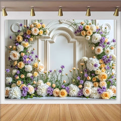 Lofaris Elegant White Floral Photography Backdrop with Roses and Dahlias, Beautiful Studio Background for Wedding or Event Photoshoot