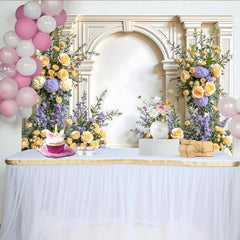 Lofaris Elegant White Arch Floral Photography Backdrop with Yellow Roses, Lush Greenery Background for Studio Portrait and Event Decor