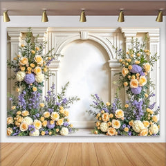 Lofaris Elegant White Arch Floral Photography Backdrop with Yellow Roses, Lush Greenery Background for Studio Portrait and Event Decor