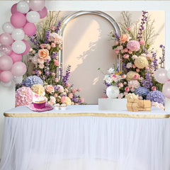 Lofaris Pastel Floral Arch Photography Backdrop with Roses and Hydrangeas, Elegant Studio Background for Wedding and Portrait Photoshoots