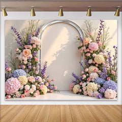 Lofaris Pastel Floral Arch Photography Backdrop with Roses and Hydrangeas, Elegant Studio Background for Wedding and Portrait Photoshoots