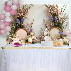 Lofaris Elegant Pink and White Floral Photography Backdrop with Lavender Flowers, Beautiful Spring Photo Background for Wedding or Party Decor