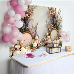 Lofaris Elegant Pink and White Floral Photography Backdrop with Lavender Flowers, Beautiful Spring Photo Background for Wedding or Party Decor