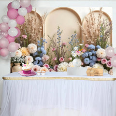 Lofaris Elegant Arch Floral Photography Backdrop with Pastel Flowers and Pampas Grass, Versatile Studio for Wedding or Event Photoshoot