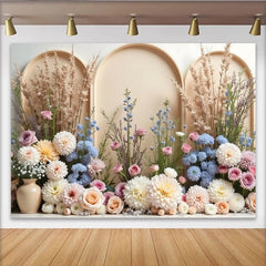 Lofaris Elegant Arch Floral Photography Backdrop with Pastel Flowers and Pampas Grass, Versatile Studio for Wedding or Event Photoshoot