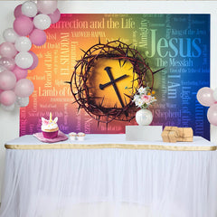 Lofaris Religious Easter Backdrop with Crown of Thorns and Cross, Christian Word Cloud Background for Church Event Photography