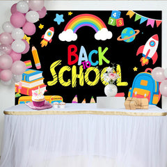 Lofaris Colorful Cartoon Back to School Backdrop with Rainbow and Books, Fun Photography Background for Kids Party Decor