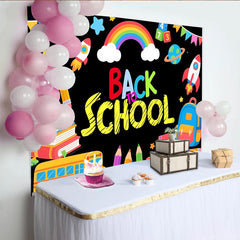 Lofaris Colorful Cartoon Back to School Backdrop with Rainbow and Books, Fun Photography Background for Kids Party Decor