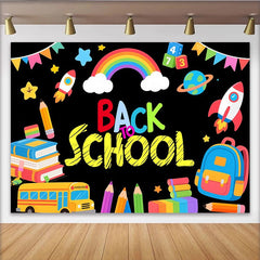 Lofaris Colorful Cartoon Back to School Backdrop with Rainbow and Books, Fun Photography Background for Kids Party Decor