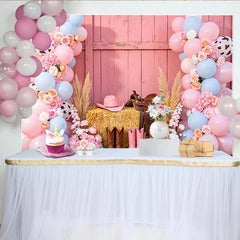 Lofaris Pink Cowgirl Rodeo Birthday Backdrop with Balloons, Flowers and Hay Bale, Western Theme Photography Background for Party Decor.