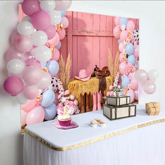 Lofaris Pink Cowgirl Rodeo Birthday Backdrop with Balloons, Flowers and Hay Bale, Western Theme Photography Background for Party Decor.
