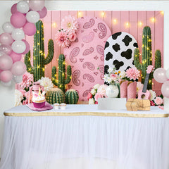 Lofaris Pink Cowgirl Birthday Backdrop with Cactus, Boots and Paisley Arch, Cute Western Party Decor for Girls Photoshoot