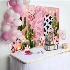 Lofaris Pink Cowgirl Birthday Backdrop with Cactus, Boots and Paisley Arch, Cute Western Party Decor for Girls Photoshoot