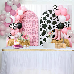 Lofaris Pink Cowgirl Birthday Backdrop with Cow Print and Paisley Arches, Western Themed Party Decoration for Girls Photoshoot