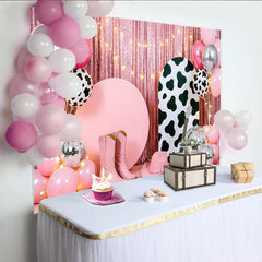 Lofaris Pink Cowgirl Birthday Backdrop with Disco Balls and Balloons, Western Party Background for Photoshoot Decor