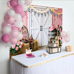Lofaris Pink Western Barn Photography Backdrop with Cow Print Bunting, Rustic Farmhouse Background for Studio Photoshoot