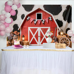 Lofaris Red Barn Western Photography Backdrop with Cow Print, Rustic Studio Background for Cowboy Theme Photoshoot