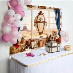 Lofaris Cowboy Birthday Backdrop with Hot Air Balloon and Desert Landscape, Western Theme Party Background for Photography