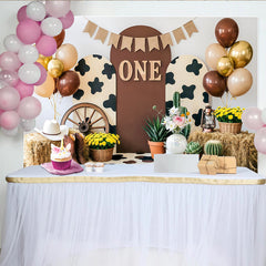 Lofaris Rustic Cowboy First Birthday Backdrop with Hay and Balloons, Western Farm Theme Photo Background for Baby Boy Party Decor