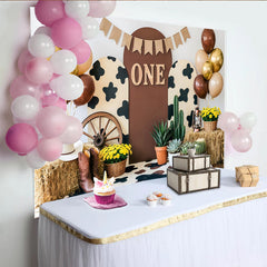 Lofaris Rustic Cowboy First Birthday Backdrop with Hay and Balloons, Western Farm Theme Photo Background for Baby Boy Party Decor
